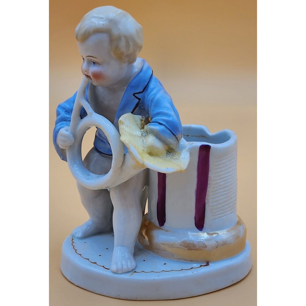 TWO Antique Porcelain Figurines ~ Wooden Match Holders ~ 1871 Written on bottom - Picture 8 of 16